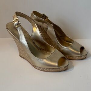 Lilly Pulitzer Gold Peep-Toe Wedges